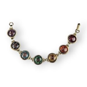 Vintage Confetti Lucite Chain Bracelet Rainbow Colorful Cabochon Wire Spiral